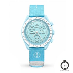 ساعت اسپرت امگا سواچ آبی سفید آبی omegaswatch-so32bl100