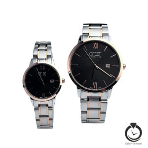 ساعت ست زنانه و مردانه کرست رزنقره ای مشکی crest-6704-7