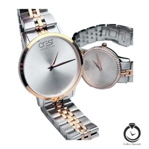 ست ساعت زنانه و مردانه کرست رزنقره ای سیلور crest-9074-6