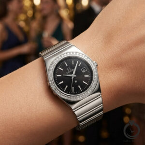 ساعت زنتنه امگا نقره ای مشکی omega-9990-ws-b