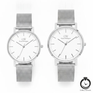ست ساعت زنانهذو مردانه دنیل ولینگتون نقره ای سفید dw-51102-sw